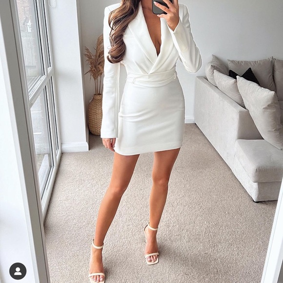 white blazer dress zara - Double Breasted With Chain - Off The double Zara blazer vest dress white
